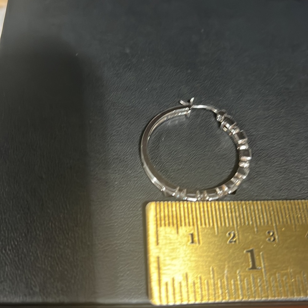 Sterling Silver Rhinestone Hoop Earrings - Picture 6 of 6